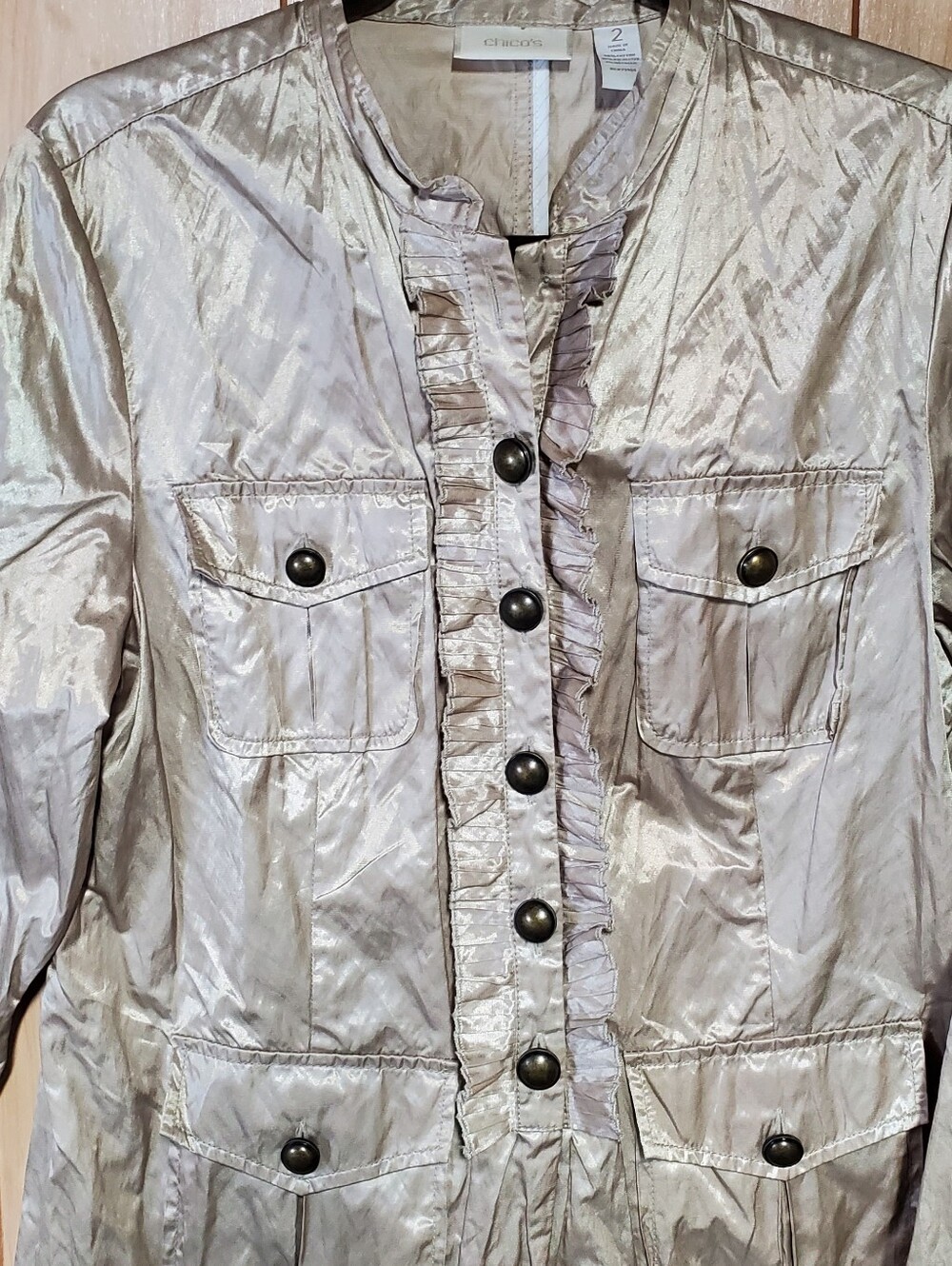 Chico's Metallic Ruffled Utility Jacket Size 2 (L/XL)